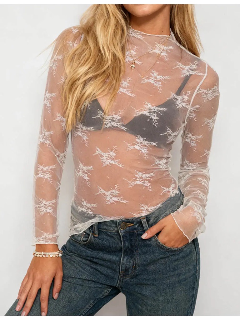 Lux Layering Floral Lace See Through Mesh Top